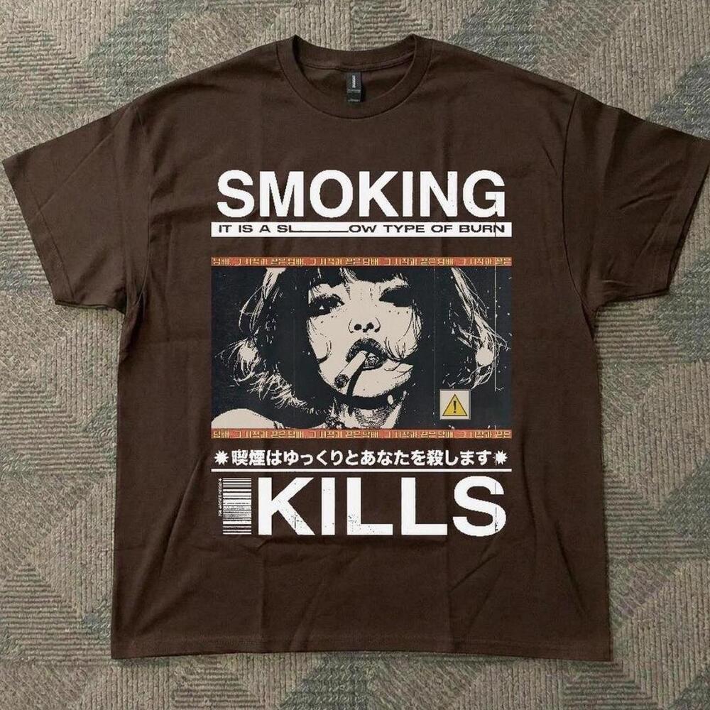 Gildan Men Brown T-Shirt, Brown Smoking Kills Gril Graphic Tee